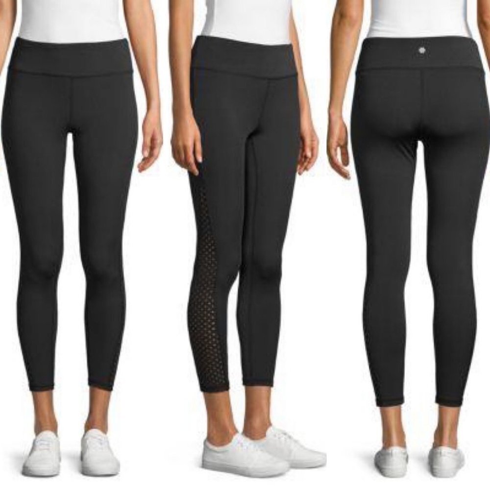 Nanette Lepore Black Mesh Panel Leggings High Rise Size‎ Small Stretch Athletic